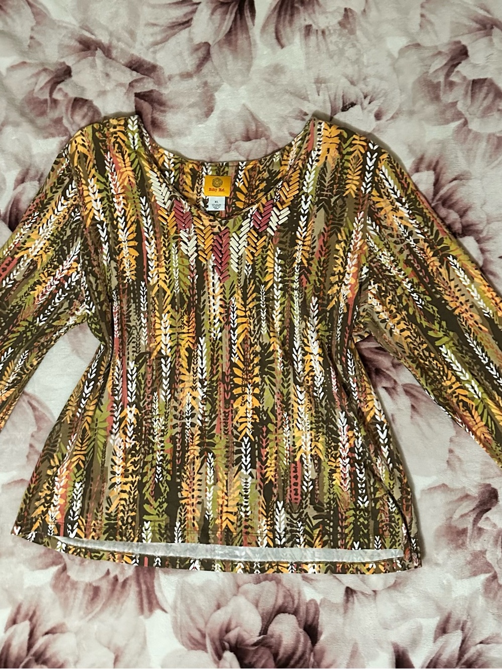 Ruby Rd. Beaded Scoop Neck long sleeve Blouse
